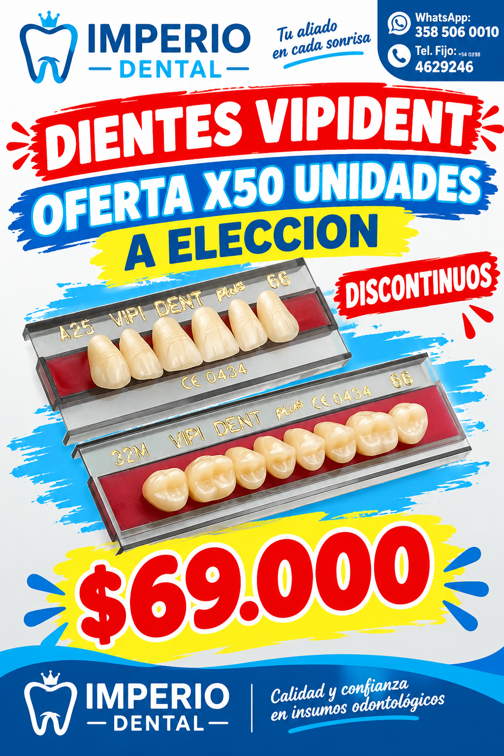OFERTA TABLETAS DIENTES ACRILICO VIPI X 50