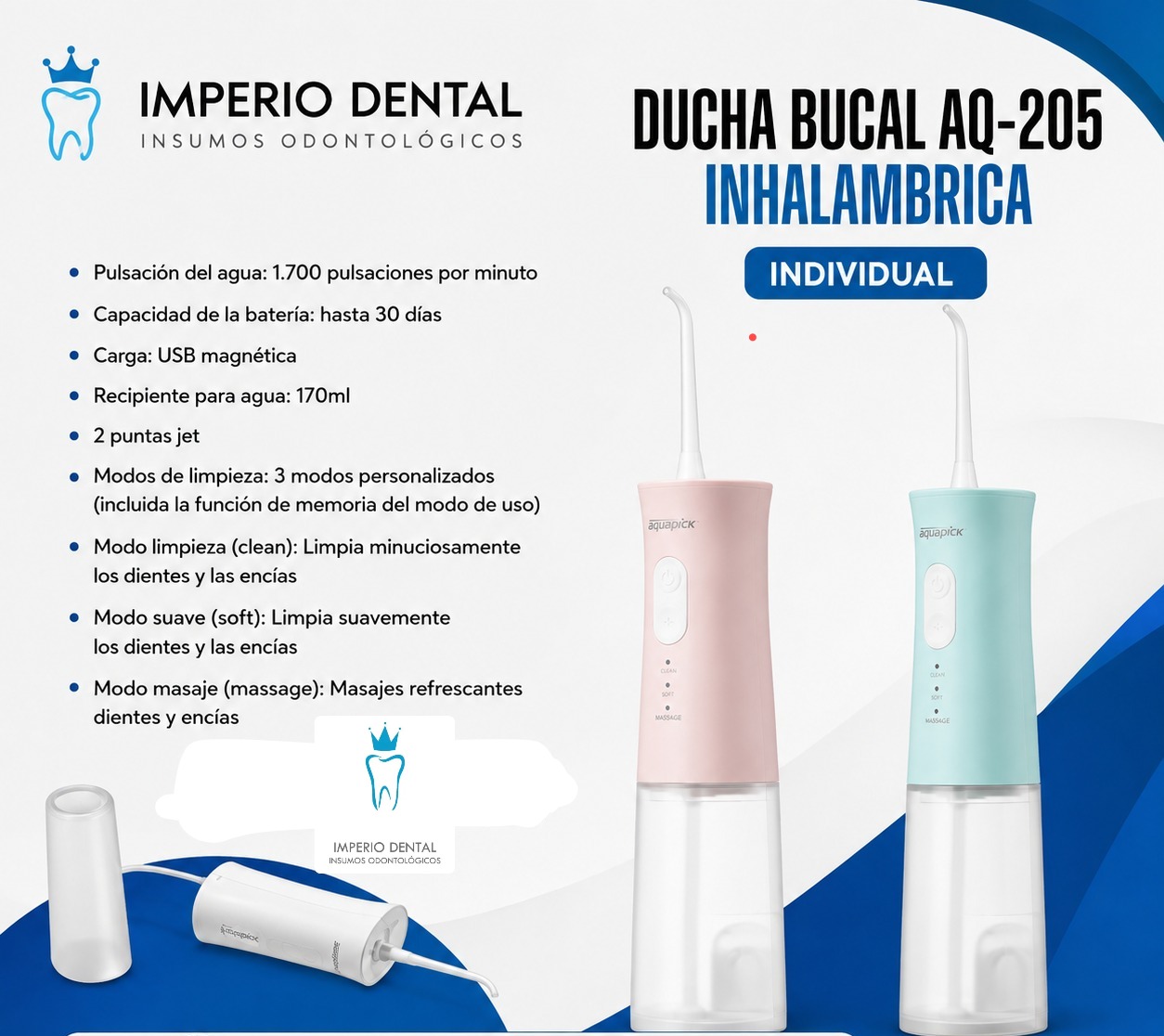 DUCHADOR BUCAL IRRIGADOR ACUAPICK AQ 205 INDIVIDUAL